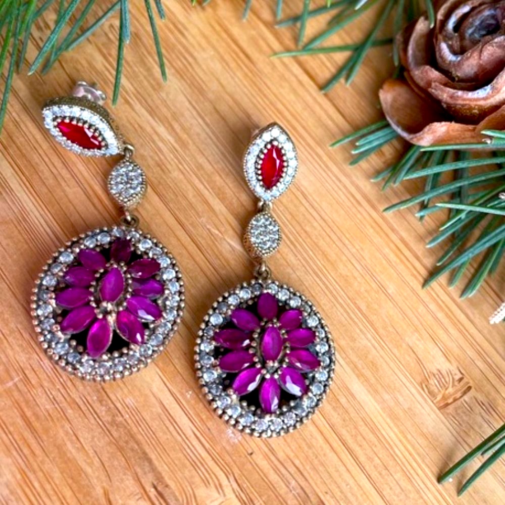 925 Sterling Silver, Ruby & Topaz, Drop Earrings